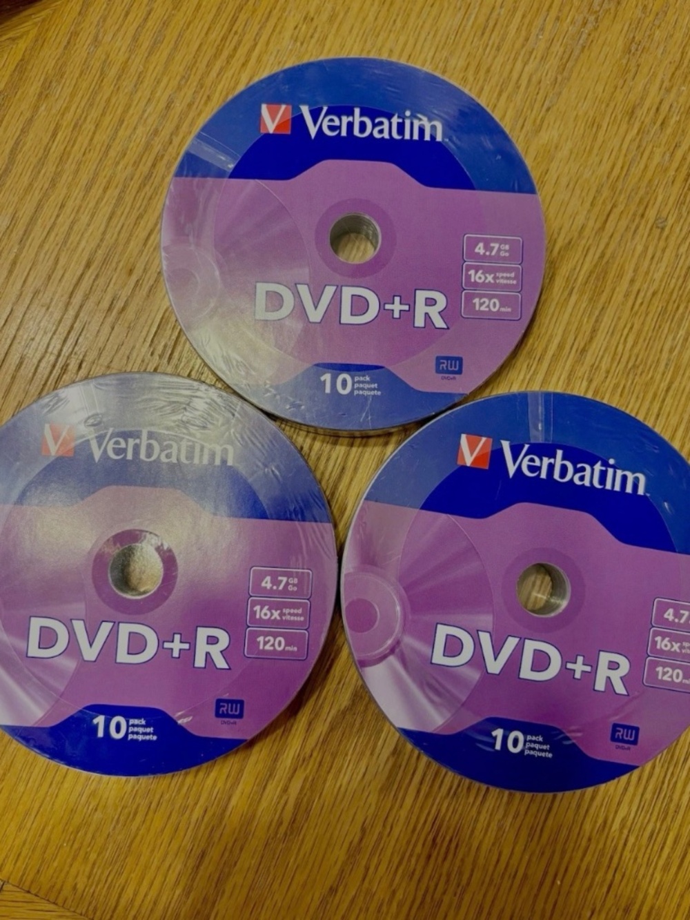 Verbatim DVD+R Recordable Disc, 4.7GB, 16x, Silver, 10/Pack Set of 3 New Sealed